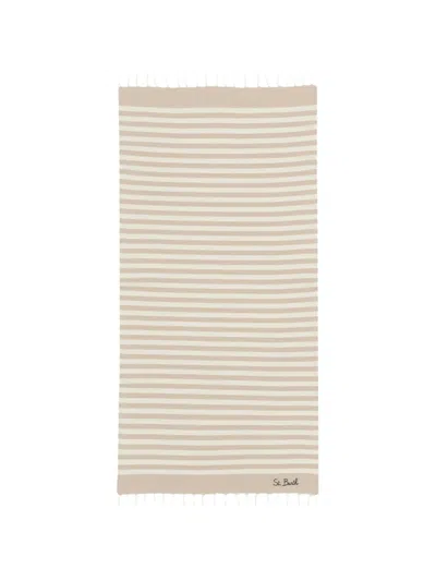 Mc2 Saint Barth Striped Fringed Beach Towel In Neutral