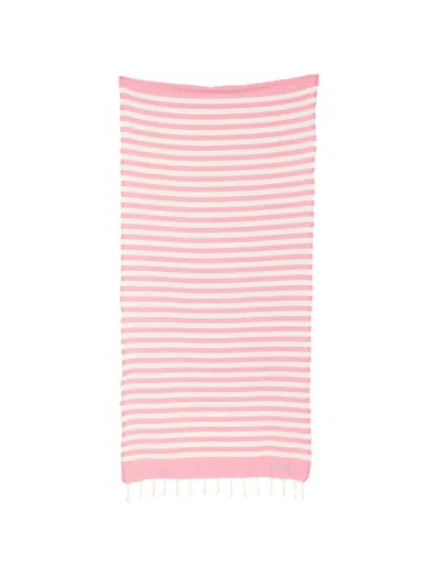 Mc2 Saint Barth Striped Fringed Beach Towel In Pink