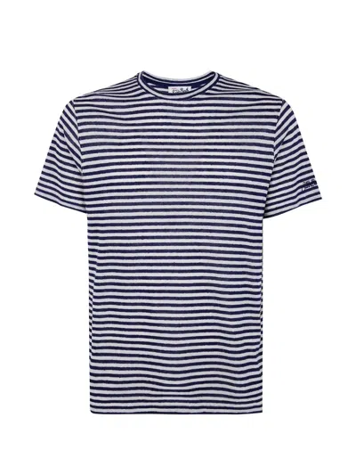 Mc2 Saint Barth Striped Logo-embroidered T-shirt In Blue