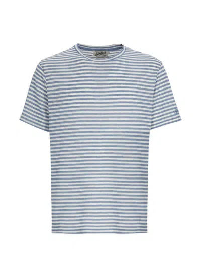 Mc2 Saint Barth Striped Logo-embroidered T-shirt In Blue
