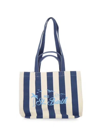 Mc2 Saint Barth Striped Logo-print Tote Bag In Blue