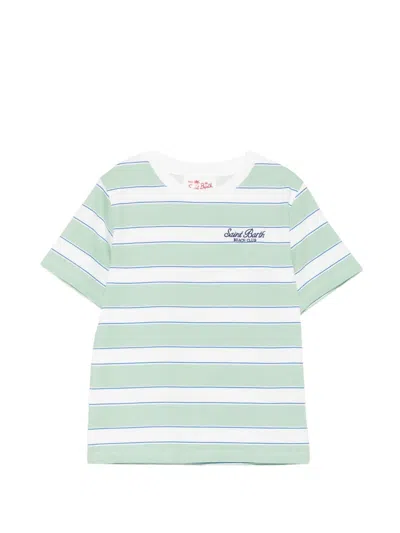 Mc2 Saint Barth Kids' Striped Logo-print T-shirt In Green