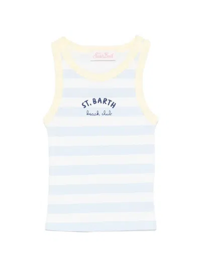 Mc2 Saint Barth Kids' Striped Logo-print Vest Top In Gray