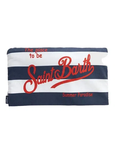 Mc2 Saint Barth Striped-pattern Logo Beach Towel In Blue