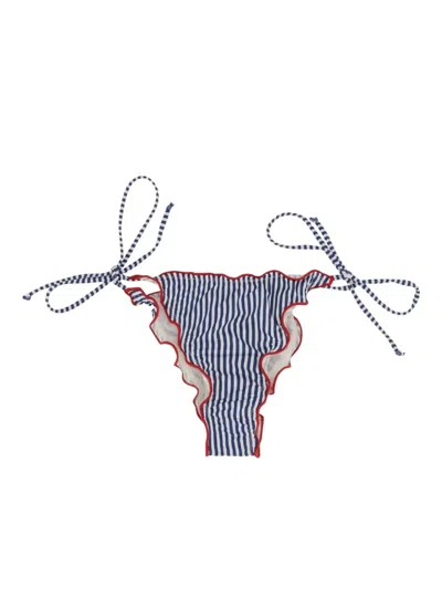 Mc2 Saint Barth Striped Halter Neck Ruffle Trim Bikini In Blue
