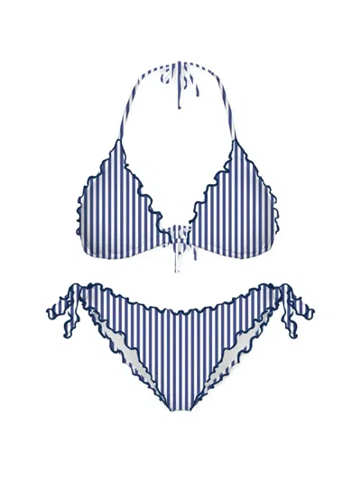 Mc2 Saint Barth Striped Ruffled Bikini In Blue