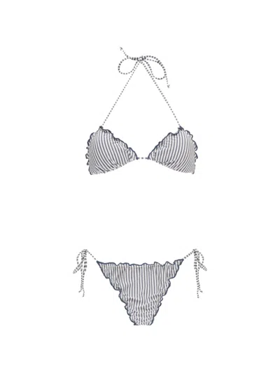 Mc2 Saint Barth Striped Ruffled Bikini In Multi