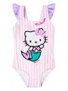Mc2 Saint Barth Striped Ruffled Swimsuit In Pink