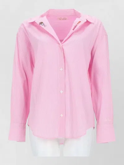 Mc2 Saint Barth Striped Shirt Relaxed Fit Curved Hem In Pink