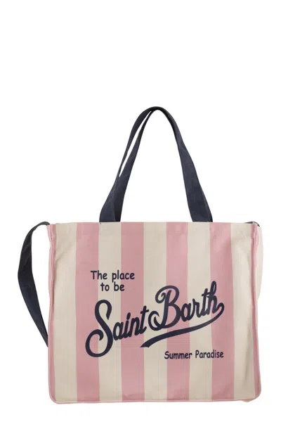 Mc2 Saint Barth Striped Shopping Bag With Saint Barth Logo In Multi