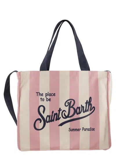 Mc2 Saint Barth Striped Shopping Bag With Saint Barth Logo In Purple