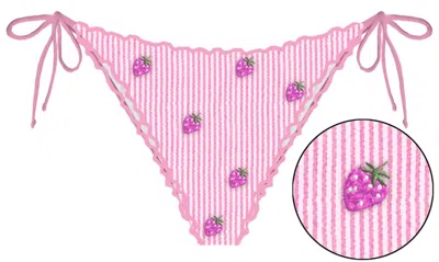 Mc2 Saint Barth Striped Straw Cotton Underwear In Pink