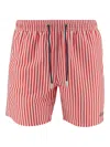 Mc2 Saint Barth Recycled Nylon Swim Trunks With Gustavia Stripes Print In Red