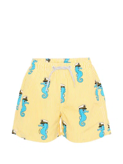 Mc2 Saint Barth Kids' Striped Swim Shorts In Yellow
