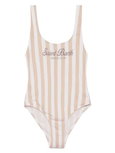 Mc2 Saint Barth Striped Swimsuit In Brown