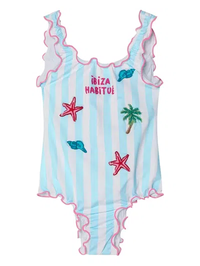 Mc2 Saint Barth Kids' Striped Swimsuit In Blue