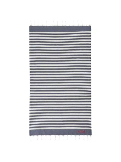 Mc2 Saint Barth Striped Tassel Beach Towel In Blue