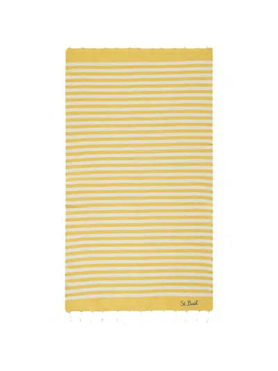 Mc2 Saint Barth Striped Tassel Beach Towel In Yellow