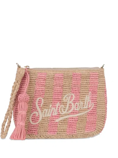 Mc2 Saint Barth Striped Tassel-detail Clutch Bag In Red