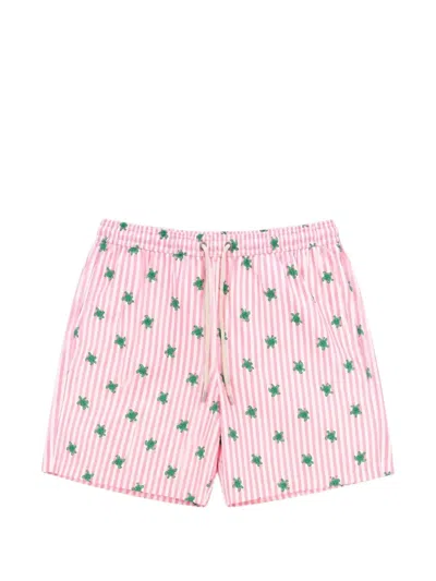 Mc2 Saint Barth Striped Turtle-print Swim Shorts In Pink