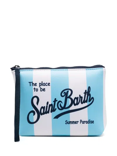 Mc2 Saint Barth Striped Zip-up Clutch Bag In White