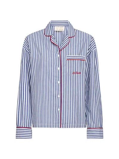 Mc2 Saint Barth Striped-pattern Piping-detailing Shirt In Blue