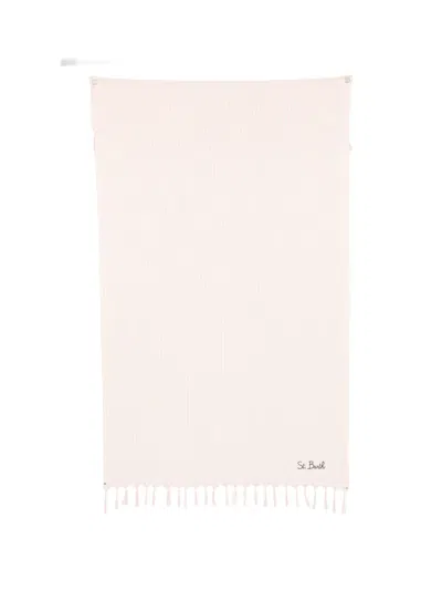 Mc2 Saint Barth Stripe-pattern Fringed Beach Towel In White