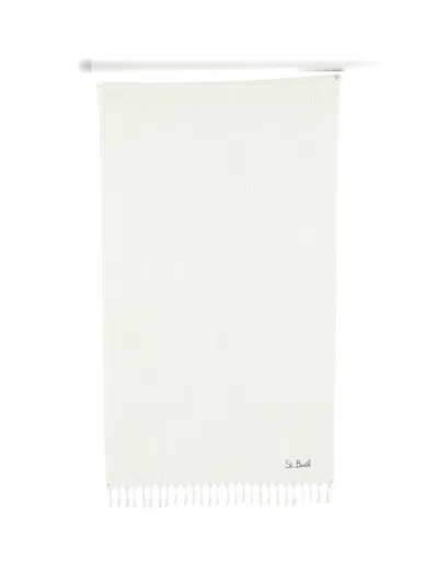 Mc2 Saint Barth Stripe-pattern Fringed Beach Towel In White