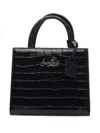 Mc2 Saint Barth Structured Black Embossed Crocodile Handbag With Gold-tone Logo And Detachable Strap In Black