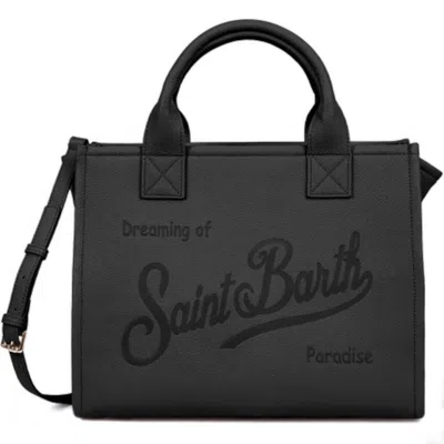 Mc2 Saint Barth Structured Black Handbag With Adjustable Shoulder Strap And Embossed Detailing