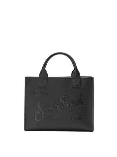 Mc2 Saint Barth Structured Handbag With Embossed Text In Black