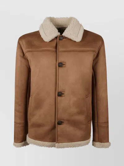 MC2 SAINT BARTH STYLISH COAT WITH SHEARLING COLLAR AND POCKETS