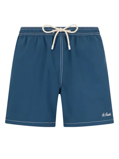 Mc2 Saint Barth Stylish Swimwear Set With Contrast Stitching And Drawstring Fastening In Navy