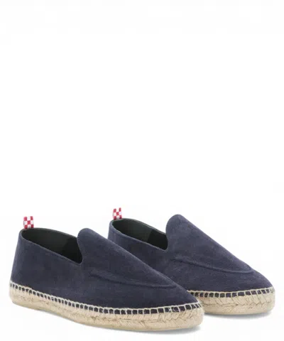 Mc2 Saint Barth Suede Loafers With Woven Jute Sole And Checkered Pull Tab In Blue