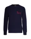 Mc2 Saint Barth Dark Blue Crew Neck Sweater With Red Embroidery In Blue