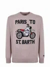 Mc2 Saint Barth Man Sweater With Paris To St.barth Front Print In Beige Melange