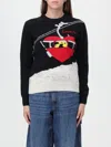 Mc2 Saint Barth Woman Crewneck Black Sweater With Lovovia Embroidery In Black