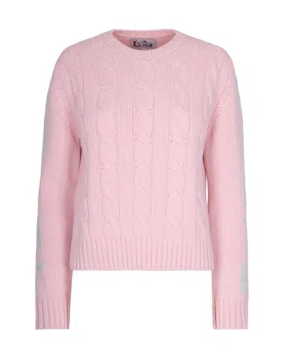 Mc2 Saint Barth Long-sleeve Cable-knit Sweater In Pink