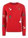 Mc2 Saint Barth Woman Brushed Sweater With Christmas Patches Appliquèe In Red