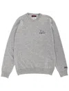 Mc2 Saint Barth Ribbed Cuff Crew Neck Sweater With Embroidery In Gray