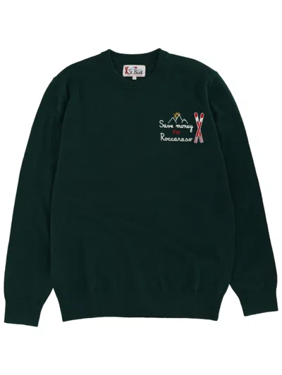 Mc2 Saint Barth Crew Neck Sweater Embroidery Detail Ribbed Trims In Black