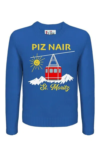 Mc2 Saint Barth Crew Neck Graphic Print Sweaters In Blue