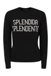 Mc2 Saint Barth Wool And Cashmere Blend Sweater With Embroidery Splendida Splendente In Black