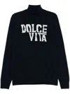 MC2 SAINT BARTH MC2 SAINT BARTH DOLCEVITA BLUE WOOL-BLEND TURTLENECK SWEATER WITH WHITE LETTERING