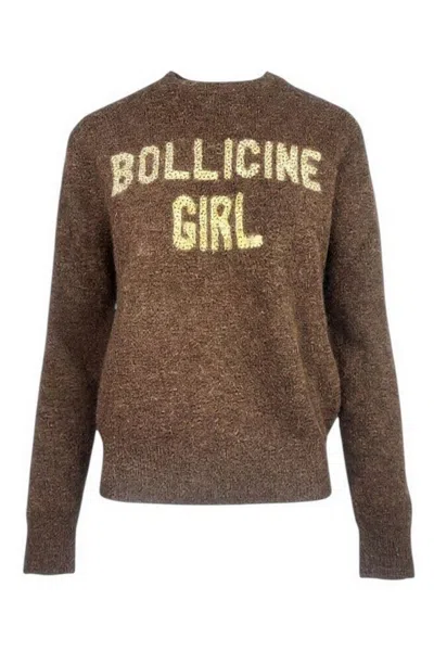 Mc2 Saint Barth Crewneck Alpaca Knit Sweater With Rhinestone Inscription In Black