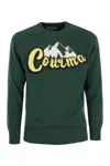 Mc2 Saint Barth Man Crewneck Sweater With Courma Mountains Jacquard In Green