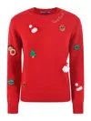 Mc2 Saint Barth Woman Brushed Sweater With Christmas Patches Appliquèe In Red