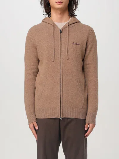 Mc2 Saint Barth Beige Wool Sweater With Hood And Logo Embroidery In Brown