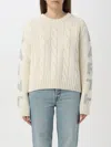 Mc2 Saint Barth Woman Crewneck Braided Sweater With Saint Barth Lurex Print In Weiss