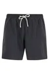 Mc2 Saint Barth Man Mid-length Black Linen Swim-shorts Gustavia In Black